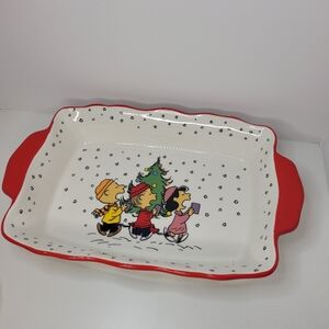 Peanuts Christmas Baking Dish Rectangular Ceramic Tray with Handles